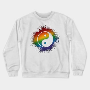 Paint Splatter LGBTQ Pride Rainbow Yin and Yang Symbol Crewneck Sweatshirt